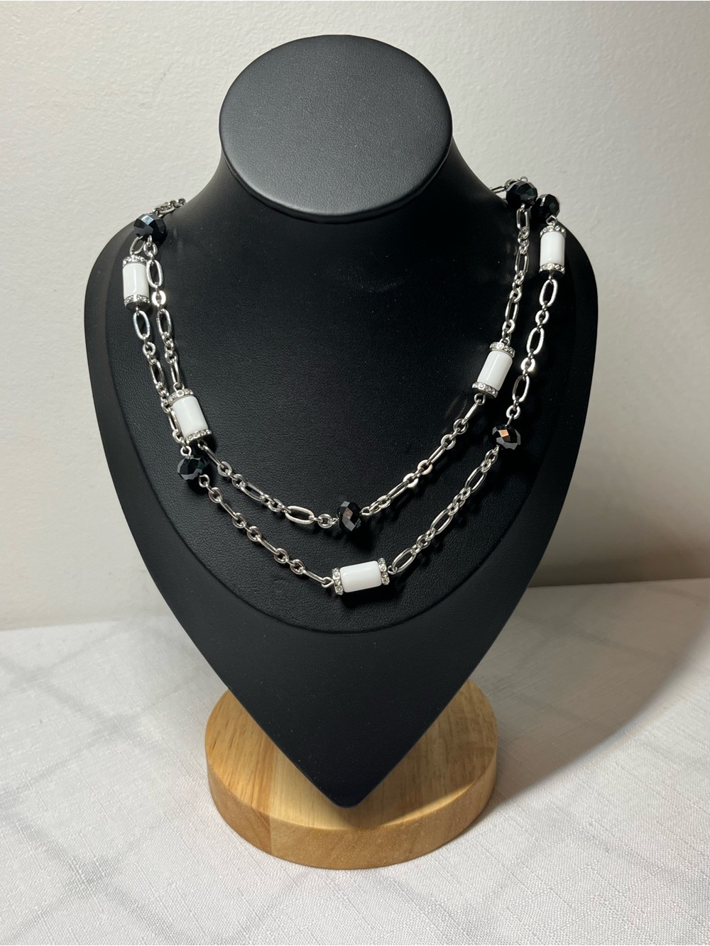 Lia Sophia Black and White Layered Chain Necklace